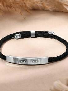 Customized Eye-Shaped Bracelet, Personalized Engraved Photo Bracelet, Stainless Steel Woven Bracelet, "I See You" Bracelet, Long Distance Relationship Gift, Eye Jewelry Gift, Couples Jewelry, Unique Father's Day Gift, Mother's Day Gift, Family Gift