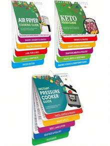 3 件套空气炸锅烹饪指南，生酮食物和即食压力锅参考，磁性快速清单书籍，附烹饪时间表，纸质和 PVC 材质，非接触式食物，混合颜色