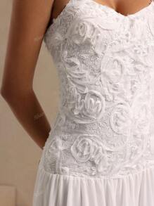Robe camisole élégante en éponge élégante avec broderie florale 3D, robe de mariage, robe de mariage, robe de douche nuptiale blanche, robe de bal, robe de bal des finissants, tenues de printemps pour femmes, tenues d'été
