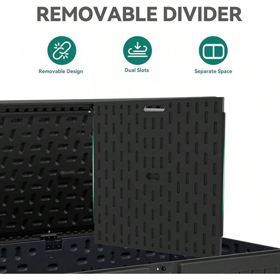 YITAHOME 200 Gallon Large Deck Box, Double-Wall Resin Outdoor Storage Box With Flexible Divider Patio Cushions Pool Supplies Garden Tools, 990 Lbs Load Capacity, Lockable (White) - Xám đen - Xem 1