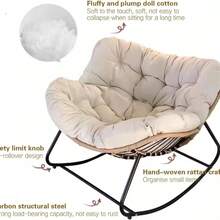 Patio Rocking Outdoorwith Cushion Padded, Indoor Oversized Rattan Wicker Lounge Chair, Egg Rocking Rocker Metal Frame Large Supports Modern Chair - Dark Grey - View 3