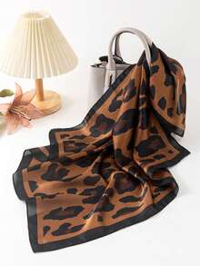 1pc Women Fashionable & Versatile Leopard Print Satin Bandana, Smooth Lightweight Sun Protection Vintage Headscarf, Suitable For Daily Wear - Multicolor - View 2