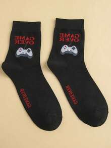 1 Pair Men's Creative Fashion "Game Over" Design Socks, Comfortable & Breathable Mid-Calf Socks, Also Suitable For Women As Interesting Novelty Socks, Gift Socks - Multicolor - View 3