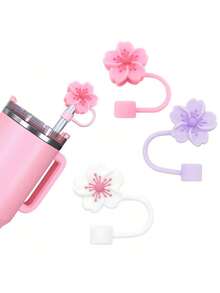 7 件可爱硅胶吸管盖，适用于 杯，10 毫米可爱花朵吸管盖，适用于随身杯，防尘饮用吸管盖，适用于可重复使用吸管尖盖，返校用品 - 彩色 - 查看 13