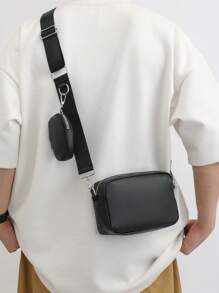 Men's Diagonal Shoulder Bag Two Pieces Mini Shoulder Small Bag Coin Wallet Men's Crossbody Bag Mobile Phone Bag