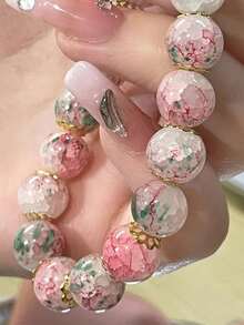Pulsera de cuentas de vidrio con diseño de flor de cerezo de verano, pulsera única de estilo japonés linda y dulce, regalo para novia/mejor amiga - Multicolor - Ver 7