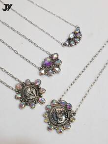 1 Peça Colar Vintage Chic com Pingente de Gema de Laser Turquesa para Mulheres - colar - Visão 4