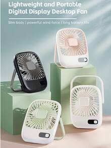 1pc Portable Desktop Fan 1200mAh Battery Digital Display Thin And Lightweight 5 Fan Levels - Multicolor - View 3