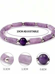Natural Amethyst Square Beads Elastic Bracelet