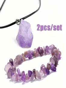 Natural Amethyst Square Beads Elastic Bracelet