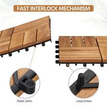 Costoffs 10/27PCS Waterproof Acacia Wood Interlocking Deck Tiles Wood Plastic Interlocking Flooring Tiles For Outdoor & Indoor/ Patio/ Garden, Wood - 木質格子圖案-10件 - 查看 7