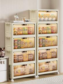 1pc (45cm/17.71in-60cm/23.6in) Wide Collapsible Storage Cabinet, Flip-Top With Magnetic Door And Wheels, Large Capacity Storage Organizer For Clothes, Blankets Etc. - Ideal For Home, Bathroom, Office Or Holiday Gift, Bathroom Storage Cabinet | Rustic Decor Cabinet | Durable Storage Organizer, Closet Storage And Under Bed Storage