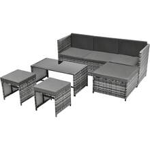 Rattan Outdoor Furniture Set, UV-Resistant Patio Sofa Set With Adjustable Reclining Backrest, Comfortable Cushions & Tempered Glass Coffee Table, All-Weather Garden Sectional With Ottoman (Grey) - Grey - View 7