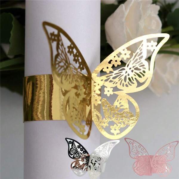 30 Peças Anéis de Guardanapo de Papel com Borboletas, Casamentos e Festa, Anéis de Guardanapo de Papel Recortado a Laser 3D, Anéis Descartáveis para Mesas, Decorações, Casamento, Jantar, Decoração de Festa
