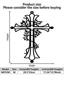 1 pieza Mural de arte industrial de hierro, Cruz anti-oxidante y rosa blanca, diseño religioso minimalista para regalo de Pascua/Día de Todos los Santos/Navidad - Multicolor - Ver 15