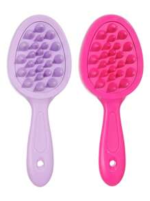 Cepillo desenredante de color caramelo en 1/2 piezas - Cepillo desenredante y cepillo de champú de mango largo con cerdas suaves de silicona para un masaje relajante del cabelludo, perfecto para uso diario en cabello húmedo o seco, adecuado para todo tipo de cabello incluyendo rizado y grueso