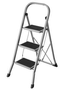 SONGMICS Step Ladder, 3-Step Ladder, Folding Ladder, Lock, Space-Saving Storage, Holds Up To 150 Kg, Grey - Grey - View 4