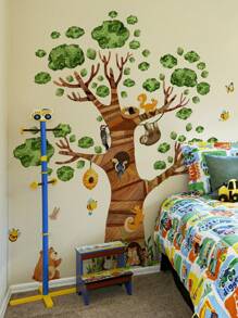 1set 2pcs/1set 3pcs Cartoon Big Tree Animal Wall Stickers, Children Room Decor