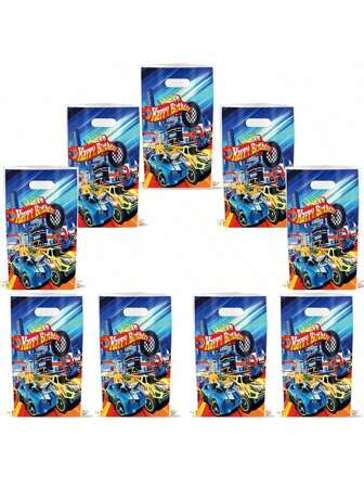 10pcs/Bag Windmill Racing Theme Party Gift Bag, Plastic Favor Bag, Pearlescent Luster Gift Bag, Butterfly Graphic Candy Bag,Christmas Valentine Day