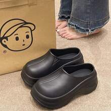 Thick Sole Slip-On Slippers, Fashion Casual Anti-Slip Mules For Women, Korean Style Minimalist Solid Color Slide Sandals, EVA - Black - View 4