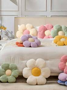 Almohada con forma de flor, almohada decorativa con forma de flor para el Día de San Valentín, cojín de asiento suave y adorable con forma de margarita de material de piel de conejo sintético, perfecto para la decoración del dormitorio en vacaciones de invierno, acentos de sofá, ropa de cama y otros muebles del hogar, regalo del Día de San Valentín para tu ser querido - Núcleo blanco amarillento - Ver 4