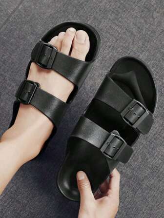 男士简约扣环平底一脚蹬凉鞋，适合夏季休闲、户外运动、度假旅行、毕业礼物或生日配饰、淋浴鞋