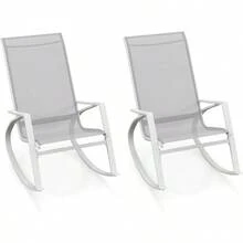 2PCS Garden Rocking Chairs, Ergonomic Outdoor Fabric Rocking Armchairs Lounge Chairs With High Backrest, Metal Frame Patio Rocking Seat Porch Rocker For Backyard, Balcony, Deck - Grey - View 1
