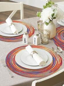 2/4/6 Pcs 15-Inch Woven Blended Round Placemats, European-Style Heat Resistant Non-Slip Tableware Coasters, Suitable For Dining Room Kitchen Dining Table Holiday Decoration - Multicolor - View 11