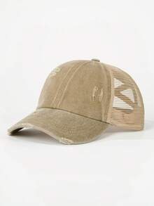 1pc Distressed Criss-Cross Meshy Ponytail Baseball Cap, Outdoor Adjustable Sun Ion Casual Hat For Boys And Girls, Suitable For Spring, Autumn, Travel, Beach - Washed Ripped Cross Ponytail Baseball Cap - View 17