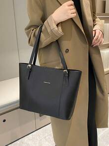 Vintage Minimalist Large Capacity Commuter Shoulder Bag, Women 2024 New Fashion, New Fashionable Big Bags For Women , Vintage Bag - Black - View 5