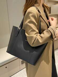 Vintage Minimalist Large Capacity Commuter Shoulder Bag, Women 2024 New Fashion, New Fashionable Big Bags For Women , Vintage Bag - Black - View 7