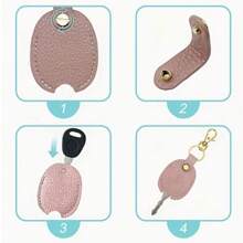 2pcs Custom Text Deluxe Oily Ostrich Grain PU Leather Key Holder, Car Key Cover Protector, Hanging Accessory, Storage Case