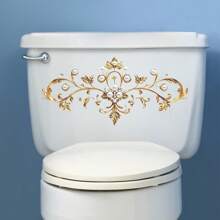 Gold Vintage Floral Toilet Seat Decal - Self-Adhesive Bathroom Wall Sticker With Intricate Embossed Design, Matte Finish, Elegant Home Surface Decoration, Elegant Home Decor | Vintage Floral Decoration | Matte Decals, Bathroom Decor And Accessories Bathroom Accessories Bathroom Organizer Fall Decor Back To School