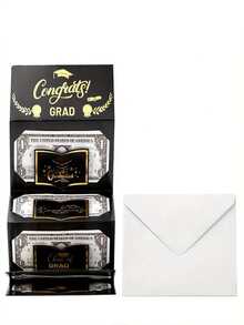 1 个毕业钱礼品信封 - 优雅的黑色和金色毕业帽设计，配有自封封口装置，高品质纸质现金夹，适合毕业派对、退休、周年纪念 - 创意惊喜礼物收纳盒、返校、学校用品