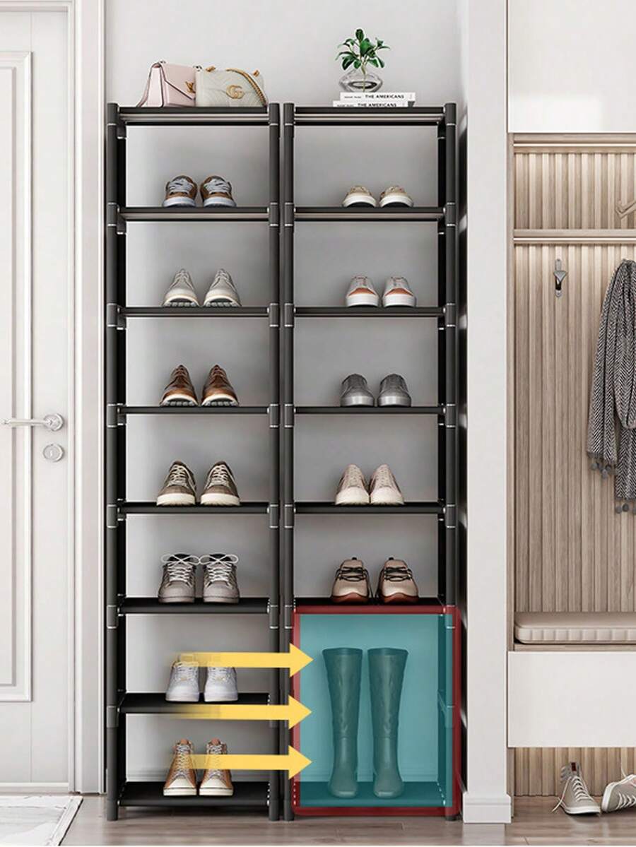 1 件 8 层黑色多层鞋架，鞋柜，家具，书架，适用于入口、卧室、客厅、宿舍，易于安装，防尘，大容量，返校 - 黑色 - 查看 1