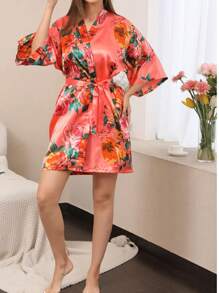 1 pieza Bata de satén estilo floral para boda, fiesta de novia, dama de honor, bata kimono para mujer, despedida de soltera, Día de la Madre, regalo de regreso a la escuela