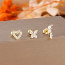 New 3pcs Fashion Heart Butterfly Stud Earrings For Women Set,Hypoallergenic Stainless Steel And Copper,Screw Cartilage Helix Earring Girls,Piercing Jewelry Gifts - 3pcs Earrings Set - View 8