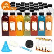 Superlele 12/36/45/56pcs 12/16oz Plastic Juice Bottles With Caps, Reusable Juicing Bottles, Clear Empty Containers For Drinks, Smoothies And Other Beverages