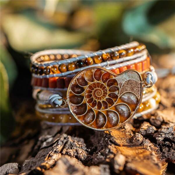 1pc Vintage Boho Style Multi Layers Wrap Bracelet With Colorful Natural Stone Beads Adjustable Hand Bracelet
