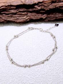 1 Pc Double Layered Chain 925 Sterling Silver Double Heart Anklet For Girls Women Birthday Gifts Summer Beach Ankle Bracelet Dainty Jewellery - Double Chain Silver Anklet - View 9