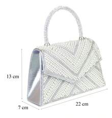 Girly Handbags Womens Beaded Diamante Handheld Bag - Silver - View 3