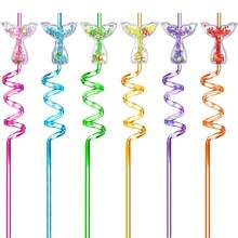4pcs/6pcs/16pcs Glitter Mermaid Quicksand Straws, Reusable Spiral Straws For Party Favors, Wedding, Birthday, Bar, Beach, Kitchen Utensils, Graduation Gifts, Themed Birthday Party Supplies, (Random Colors)-Halloween, Christmas Decorations And Holiday Celebrations, Beverages And Fruit Teas