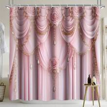 1 件复古宫廷图案印花玫瑰水晶元素防水浴室窗帘，隔断帘，浴缸隔断，适用于现代家居浴室装饰，防水涤纶面料，可机洗，带 12 个挂钩，35 英寸 X 70 英寸，47 英寸 X 70 英寸，59 英寸 X 70 英寸，70 英寸 X 70 英寸，适合作为夏季礼物