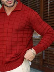 TRICOT DE LUXO Knitted Sweater Men's Cold Weather Polo Collar Detailed Chic High Quality Autumn Winter Long Sleeve - 紅色 - 查看 4