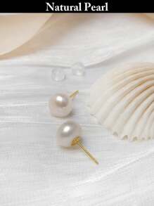 1 Pair 925 Silver Natural Freshwater White Pearl Stud Earrings, Gold Color Jewelry, Personalized Beach Accessories, Holiday Gift For Women