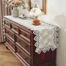 European Style Floral Lace Embroidered Polyester Table Runner - Woven Double Layer Shiny Satin Fabric, Festive Coffee Table Decor For Kitchen Dining, Indoor Outdoor Dinner Party Decoration, Ideal Gift