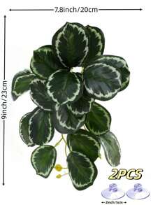 Reptile Plants For Terrariums, Amphibian Habitat Decorations, Artificial Hanging Plants With Suction Cups, Artificial Plants For Gecko Color-Changing Dragon Snake Turtle Tank Accessories