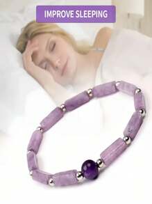 Natural Amethyst Square Beads Elastic Bracelet