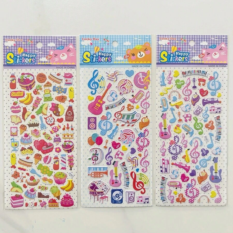 3 件可重复使用的彩色音符和蛋糕/面包贴纸 - 自粘式，适用于剪贴簿、笔记本、水瓶、教室装饰和派对装饰、随机风格、学校用品、返校 - Color - 查看 1