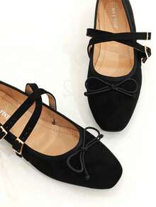 RevReaL Suede Cross-Strap Ballet Flats Vintage Bow Beach Summer - Black - View 3